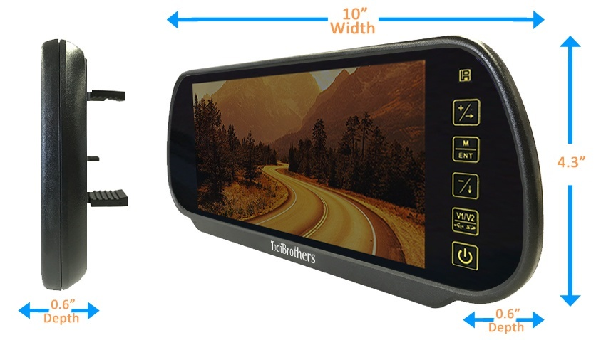 Clip-on rear view mirror displaying optional backup camera feed