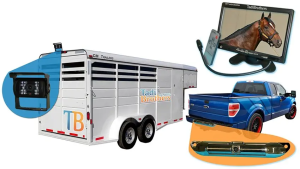 7-inch horse trailer rear view camera system with dual cameras mounted on a horse trailer and towing truck for safer reversing and rear visibility while towing horses
