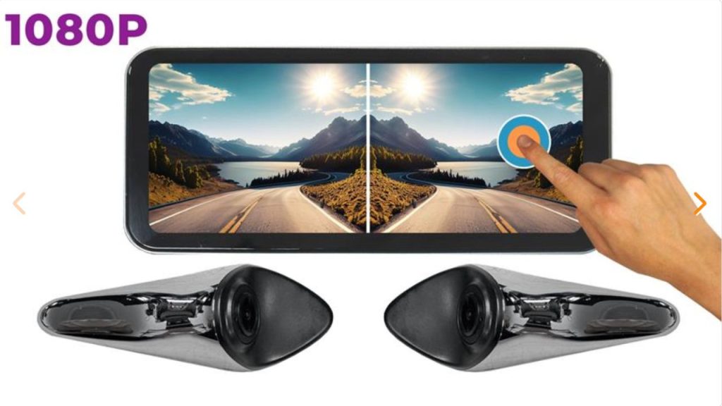 Dual 1080P blind spot cameras with split-screen touchscreen monitor
