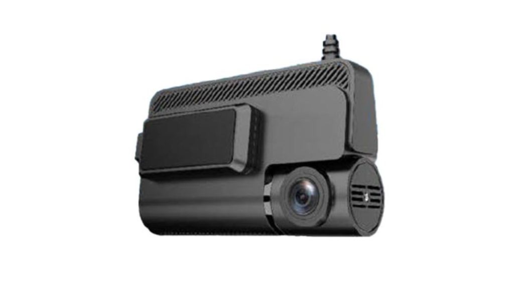 Compact dual-lens dash cam with rear-facing camera module