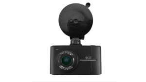 Black 4K WiFi dash cam with suction cup mount