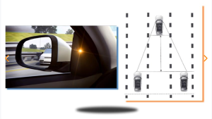 Blind spot warning light on side mirror, diagram.