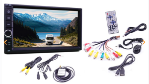 Double DIN car stereo with backup camera support