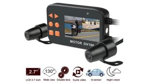Motorcycle dual-lens dash cam with front and rear cameras