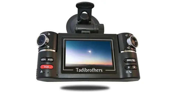 Tadibrothers dual-camera dash cam mounted on windshield suction.