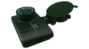 Dash cam mounted on windshield suction cup