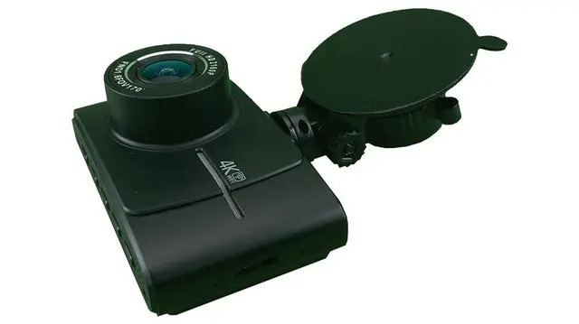 Dash cam mounted on windshield suction cup