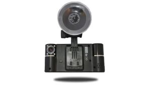 Dual-lens dash cam back with suction cup mount