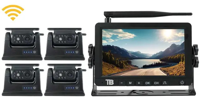 Wireless backup camera kit with four cameras and monitor