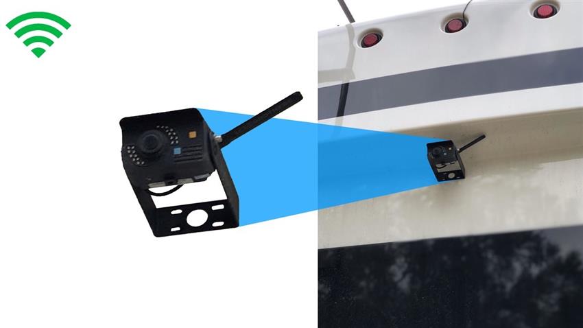 TadiBrothers backup camera system displayed on an RV and dump truck for rear visibility