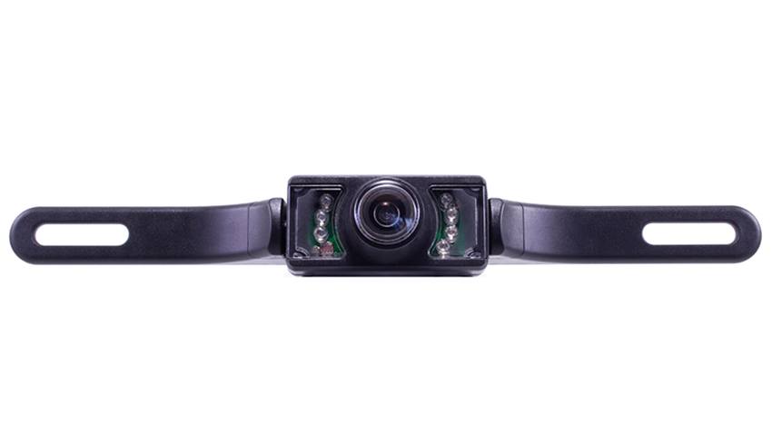 Vehicle license plate camera system displayed against a clean white background.
